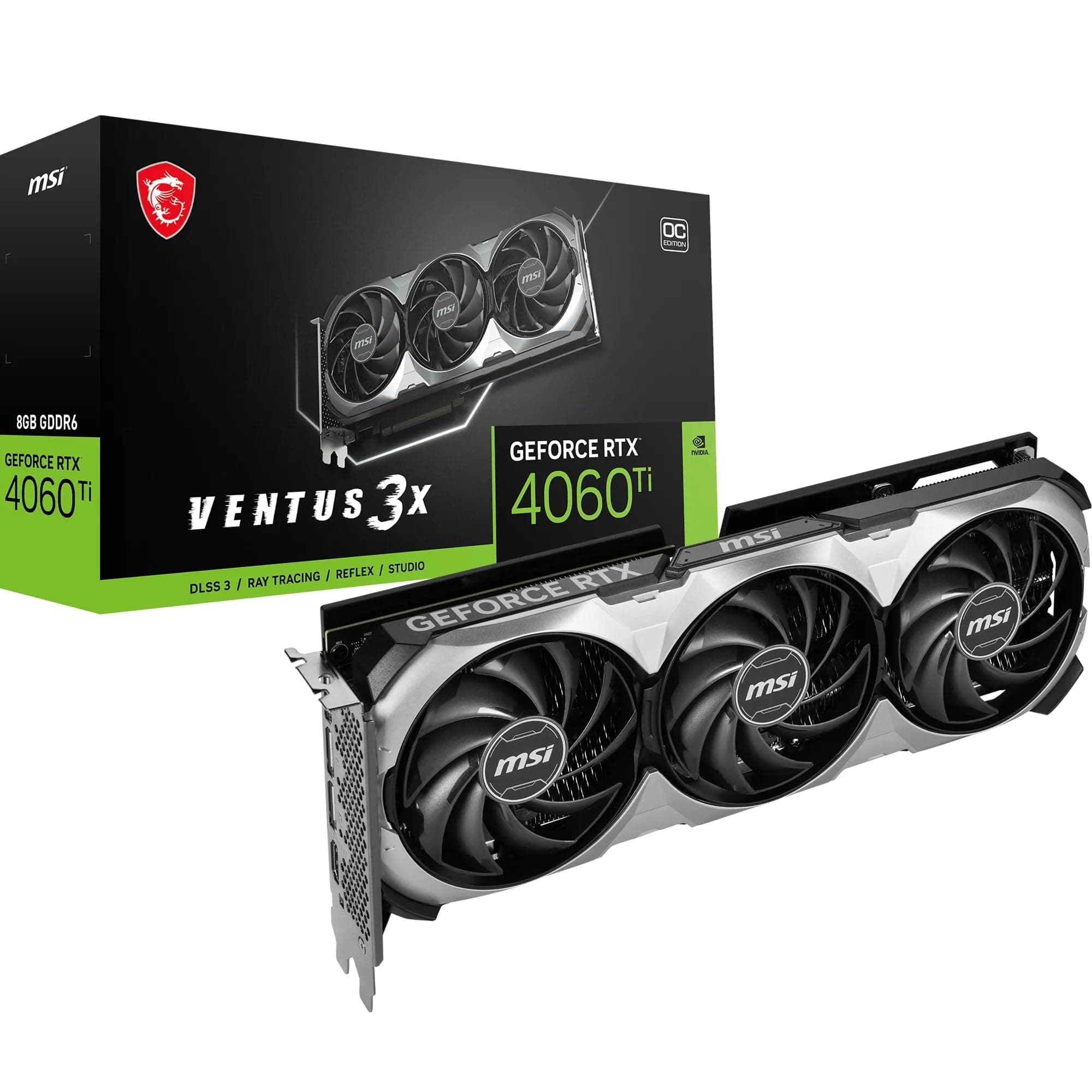 MSI GeForce RTX 4060 Ti VENTUS 3X E 8G OC Graphics Card - RTX 4060 Ti GPU, 8GB GDDR6 (18Gbps/128-bit), PCIe 4.0-3 x TORX Fan 4.0 - HDMI 2.1a, DisplayPort 1.4a