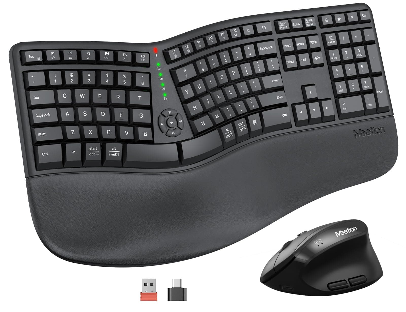 Ergonomic Keyboard and Mouse, Wireless Keyboard with Vertical Mouse, Split Curved Keyboard with Wrist Rest, Natural Typing USB Receiver Rechargeable Full Size, Windows/Mac/PC/Laptop, Large
