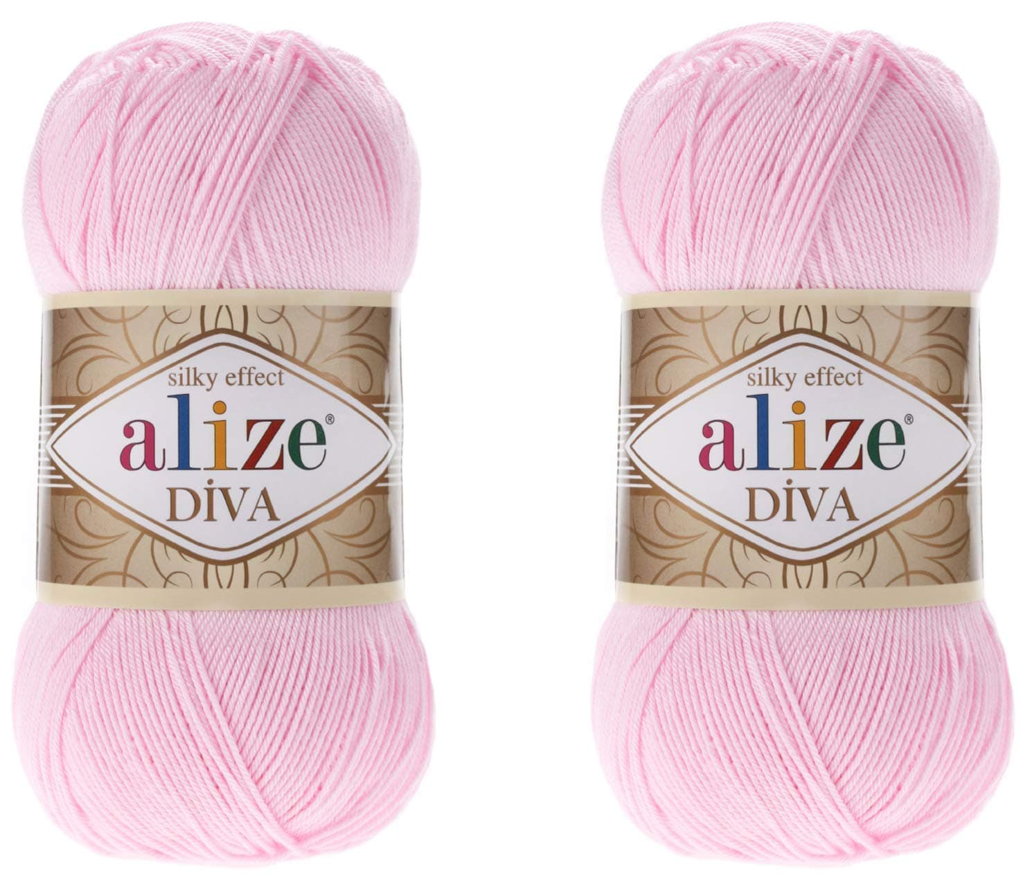 Diva Hand Knitting Yarn - 100% Microfiber Acrylic With Silk Effect - Crochet Art Lace Craft - 2 Skeins, 200gr, 767 Yds (185-Baby Pink)
