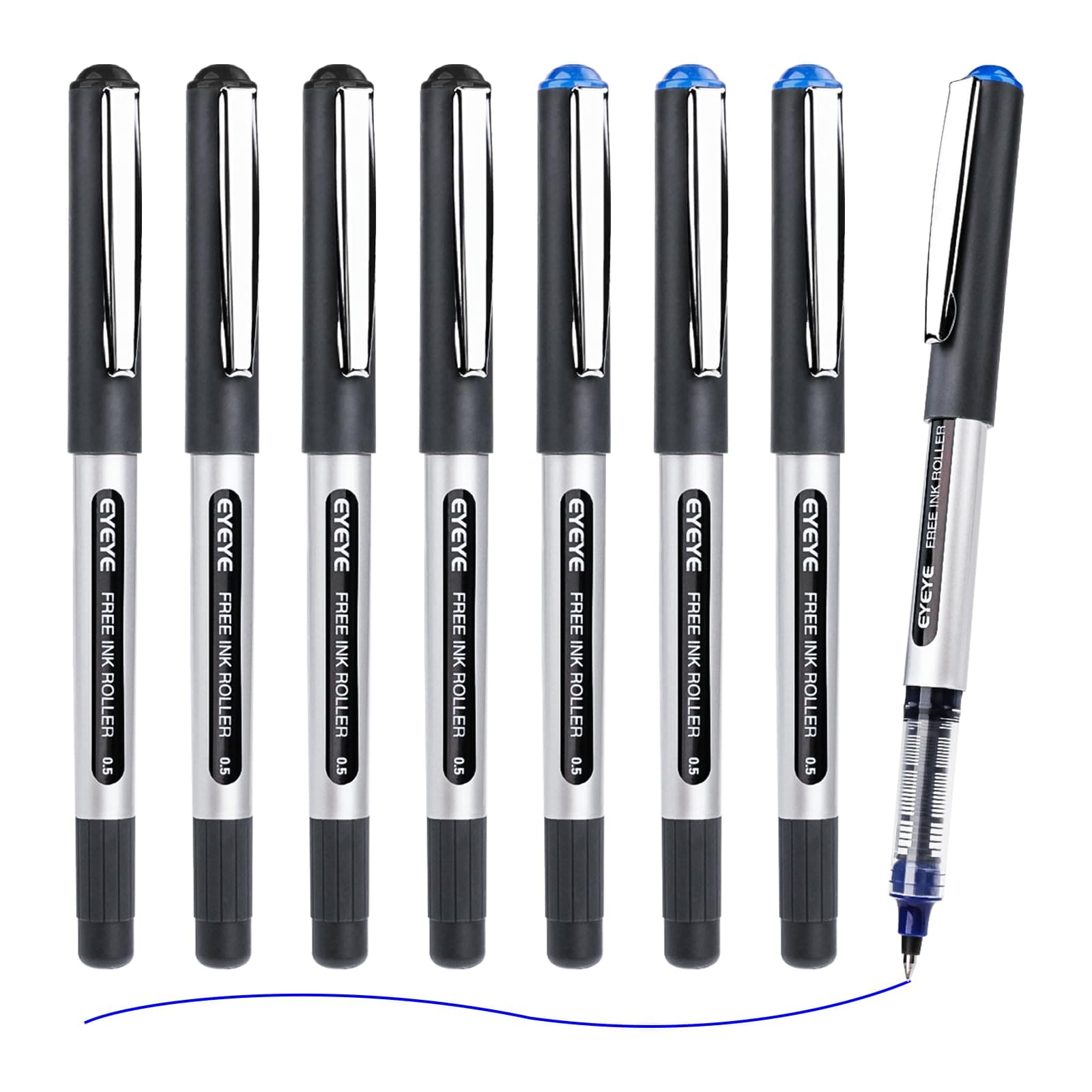 EYEYE Rollerball Pens 0.5mm, 4 Black 4 Blue Extra Fine Point Pen Quick Dry, Liquid Ink Pens Fine Point Smooth Writing Pen for Journaling, Note Taking, Office, School Supplies