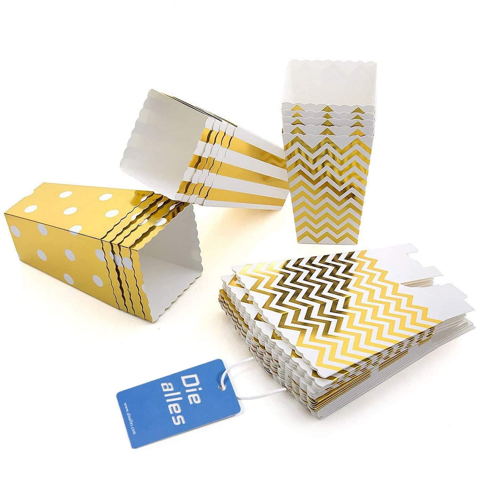 Diealles Popcorn Boxes Bags, 36PCS Popcorn Boxes Cardboard Candy Container for Party Snacks, Sweets, Popcorn and Gifts - Gold