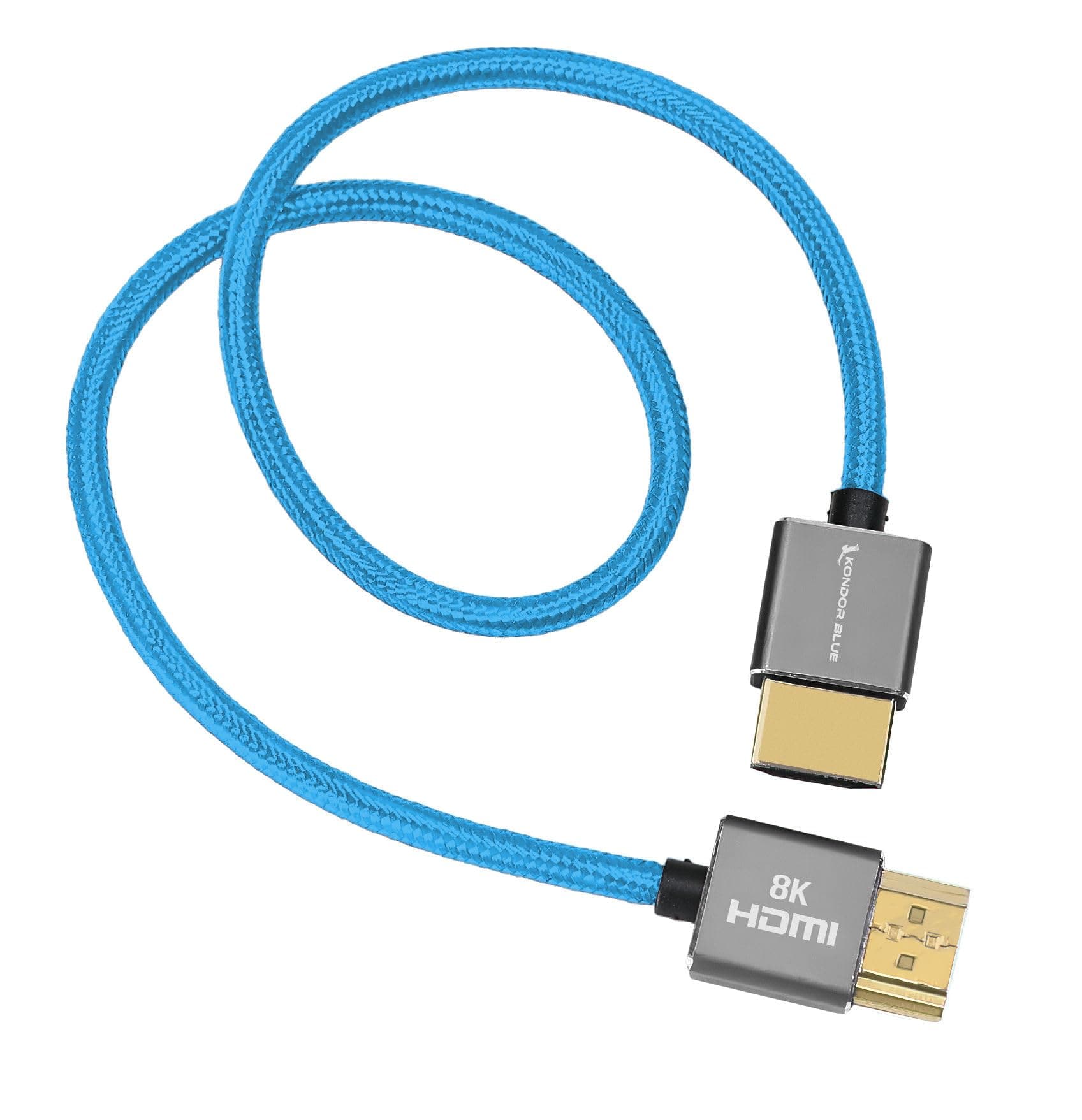 Full HDMI 2.1 8K 17” Straight Braided Cable | Type A Male to Male, Ultra High Speed 48Gbps, 8K/60Hz, 4K/120Hz, HDR, 3D | for On-Camera Monitors, Recorders, Cinema Cameras | Blue