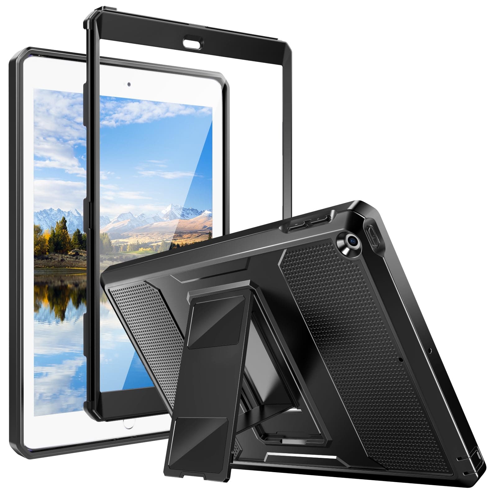 MoKo Case Fit 2018/2017 iPad 9.7 6th/5th Generation - [Heavy Duty] Shockproof Full Body Rugged Hybrid Cover with Built-in Screen Protector Compatible with Apple iPad 9.7 Inch 2018/2017, Black