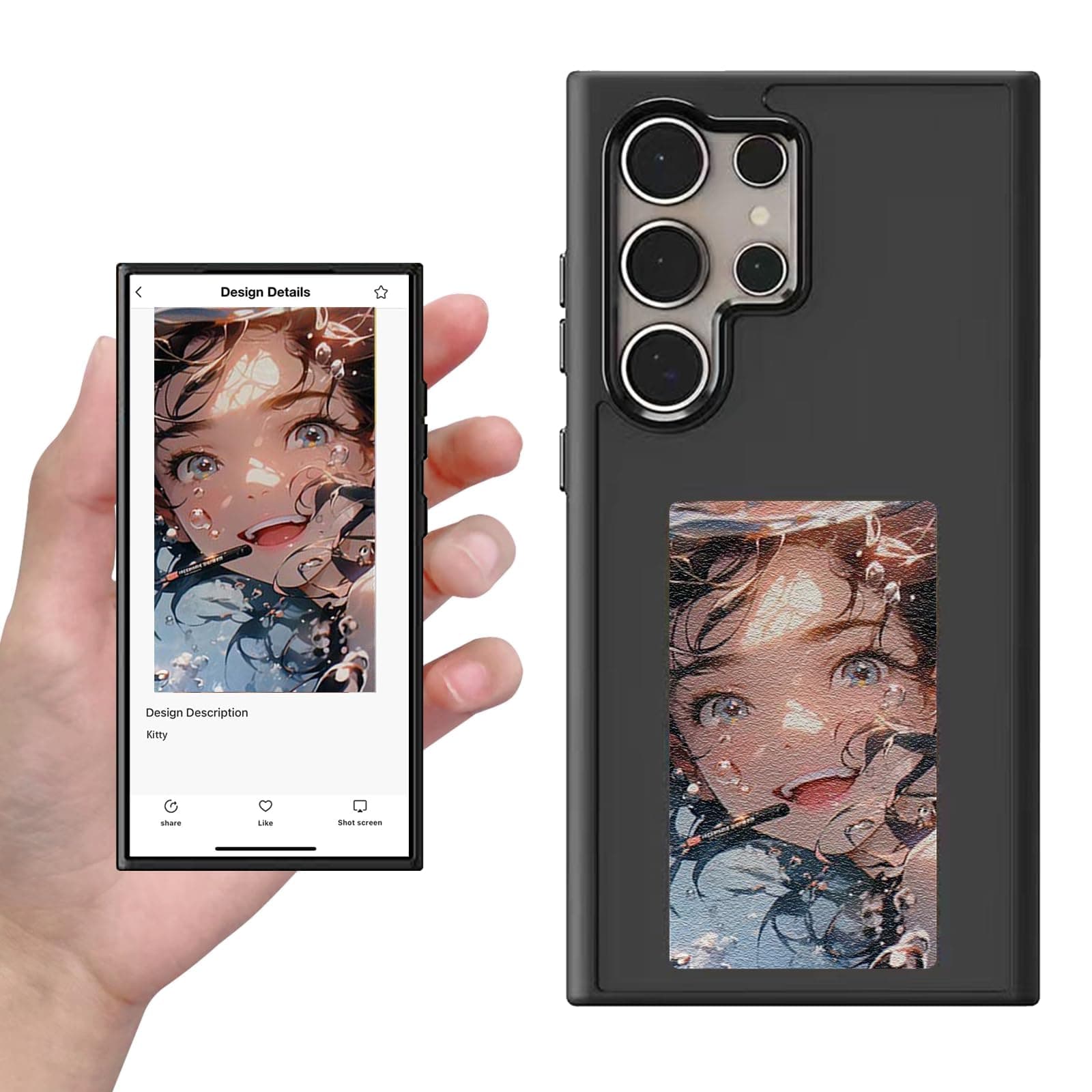Smart E Ink Phone Case for S24 Ultra, 4 Color Ink Photo Case With Carbon Fiber Style, Shock-Resistant & Anti-Scratch (Black), NFC Transmission, Long Lasting Imaging