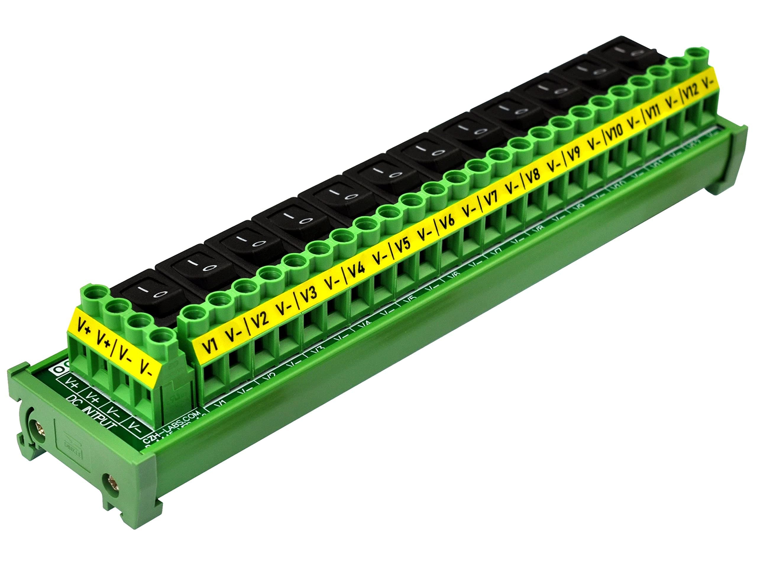 DIN Rail Mount 12 Channel Rocker Switch DC Power Distribution Strip Module