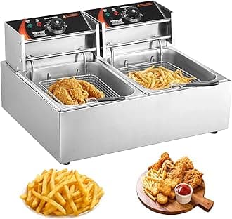 Commercial Deep Fryer, Dual Tank 3000W Electric Countertop Fryer with Basket, 2 x 9.1Qt/8.6L Double Stainless Steel Oil Fryer, with Temp Control & Overheat Protection, for Kitchen Restaurant Use