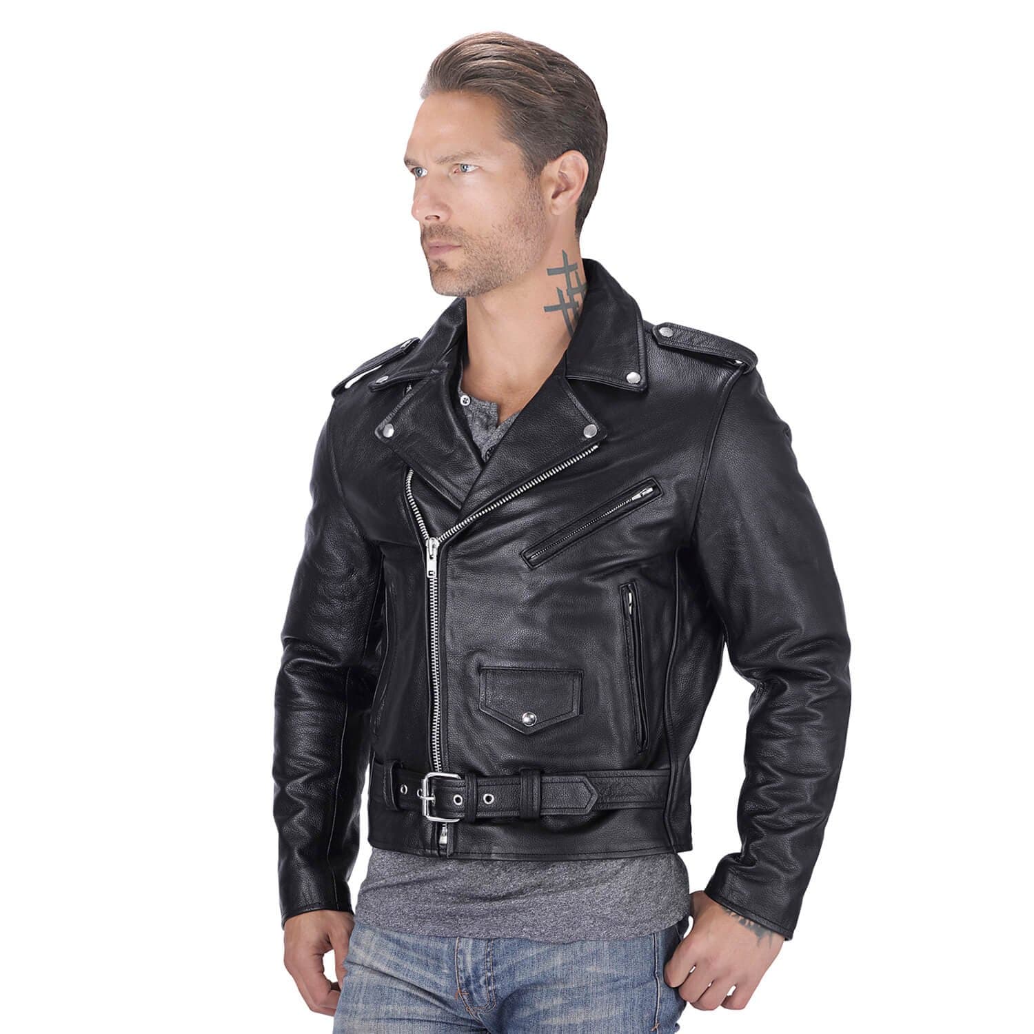 Classic Leather Motorcycle Jacket (M)