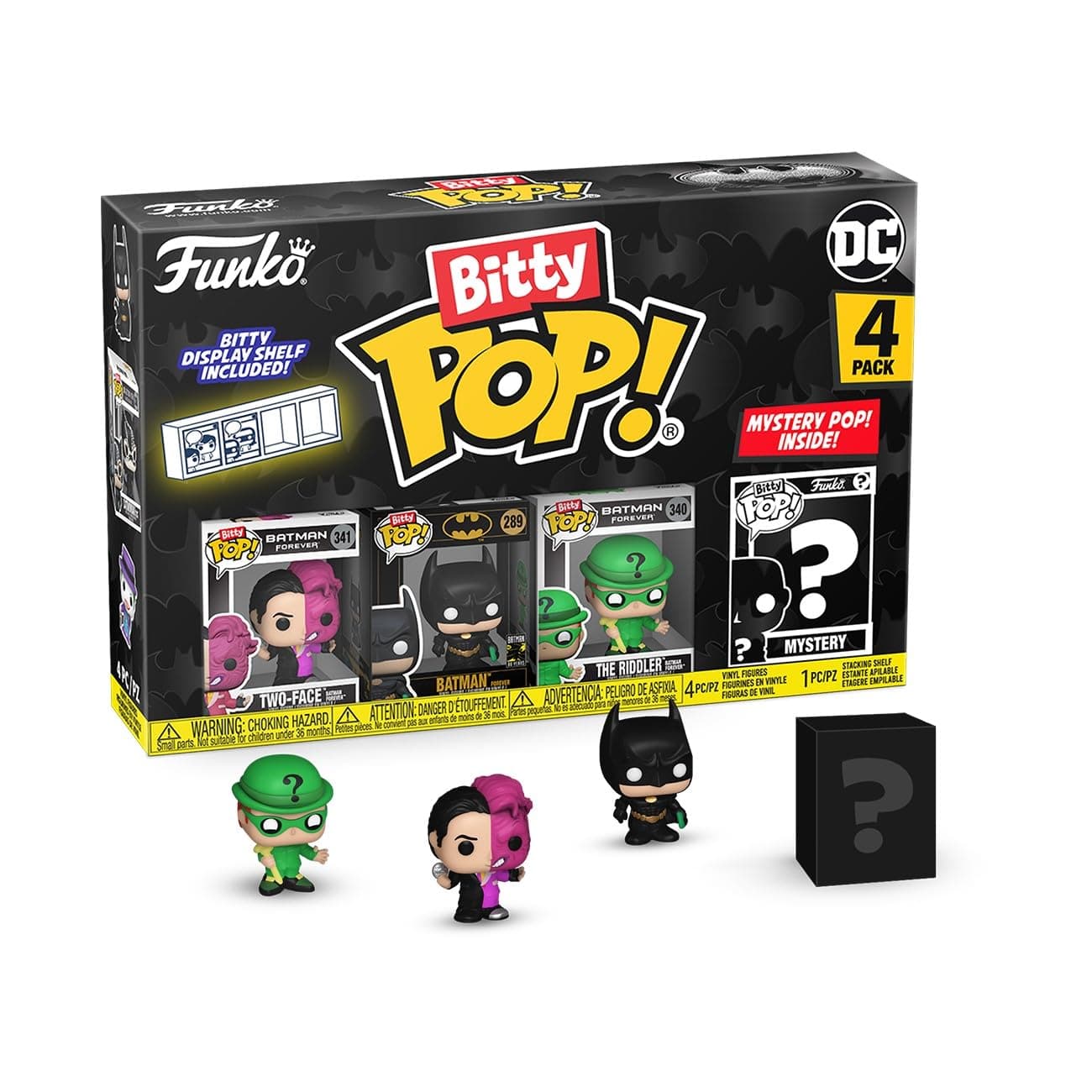 Bitty POP! Batman 85th - Two Face, 4-Pack and A Surprise Mystery Mini Figure - 0.9 Inch (2.2 Cm) - DC Comics Collectable - Stackable Display Shelf Included - Gift Idea - Party Bags Stocking