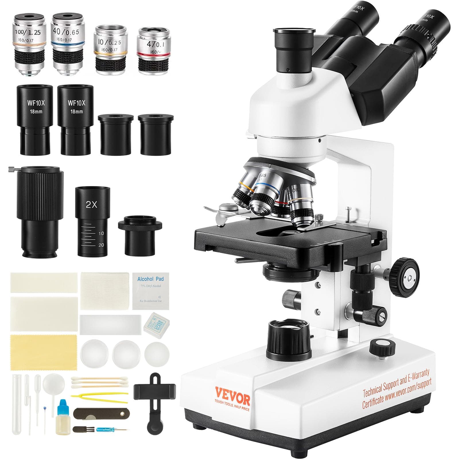 VEVOR Trinocular Compound Microscope 40X-5000X Biological Microscope Coarse and Fine Focus Precision with Platinum 2 Stage Interface for Computer or External Screen Education Research