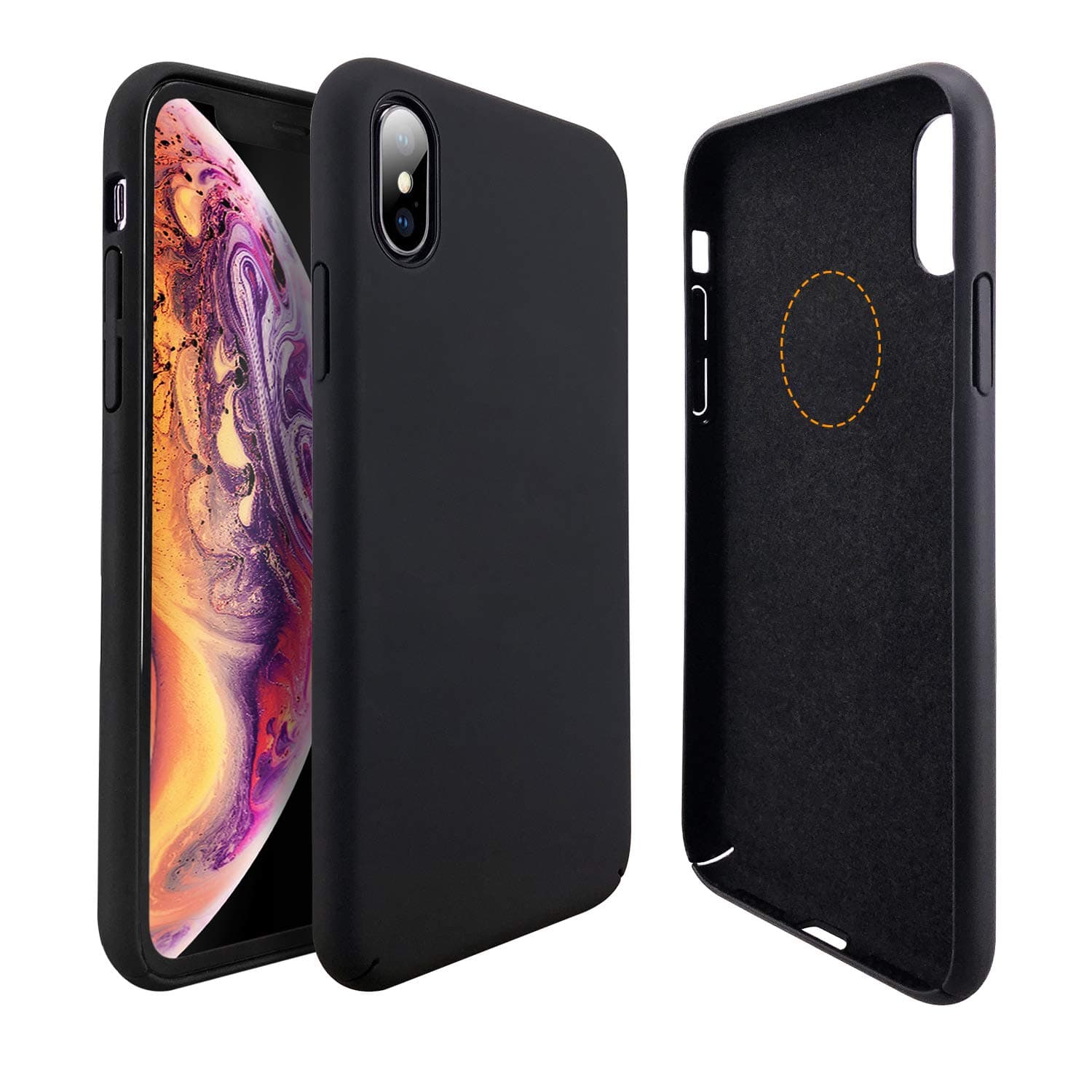 Molzar [Slim Fit Series] iPhone Xs Case, iPhone X Case, Built-in Metal Plate for Magnetic Car Phone Holder, Support Qi Wireless Charging, Compatible with Apple iPhone Xs/X, Black