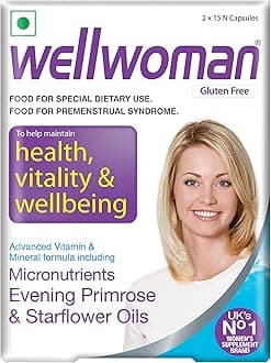 Wellwoman Multivitamin Capsules For Women With Evening Primrose Oil,Magnesium,Vitamin C,B6,Folic Acid To Provide All Round Nutrition,Immunity,Helps Reduce Pms,Pcos Symptoms,30 Veg Capsules,200 grams