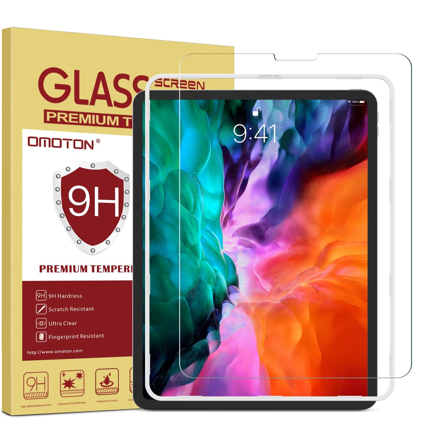OMOTON Tempered Glass Screen Protector for iPad Pro 12.9 Inch - Sensitive Touch, Apple Pencil & Face ID Compatible