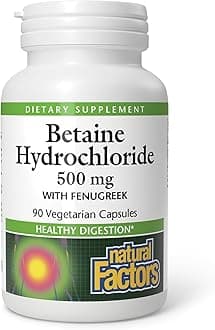 Natural Factors, Betaine HCL 500 mg, Supports Healthy Digestion and a Healthy Microbiome, 90 capsules (90 servings)