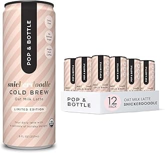 Pop & Bottle Oat Milk Lattes- Cold Brew, Cold Brew Coffee Cans, Canned Coffee, Iced Coffee, Organic, Dairy Free, Gluten Free, Lightly Sweetened with Coconut Nectar- Snickerdoodle, 8 Fl Oz (12 Pack)