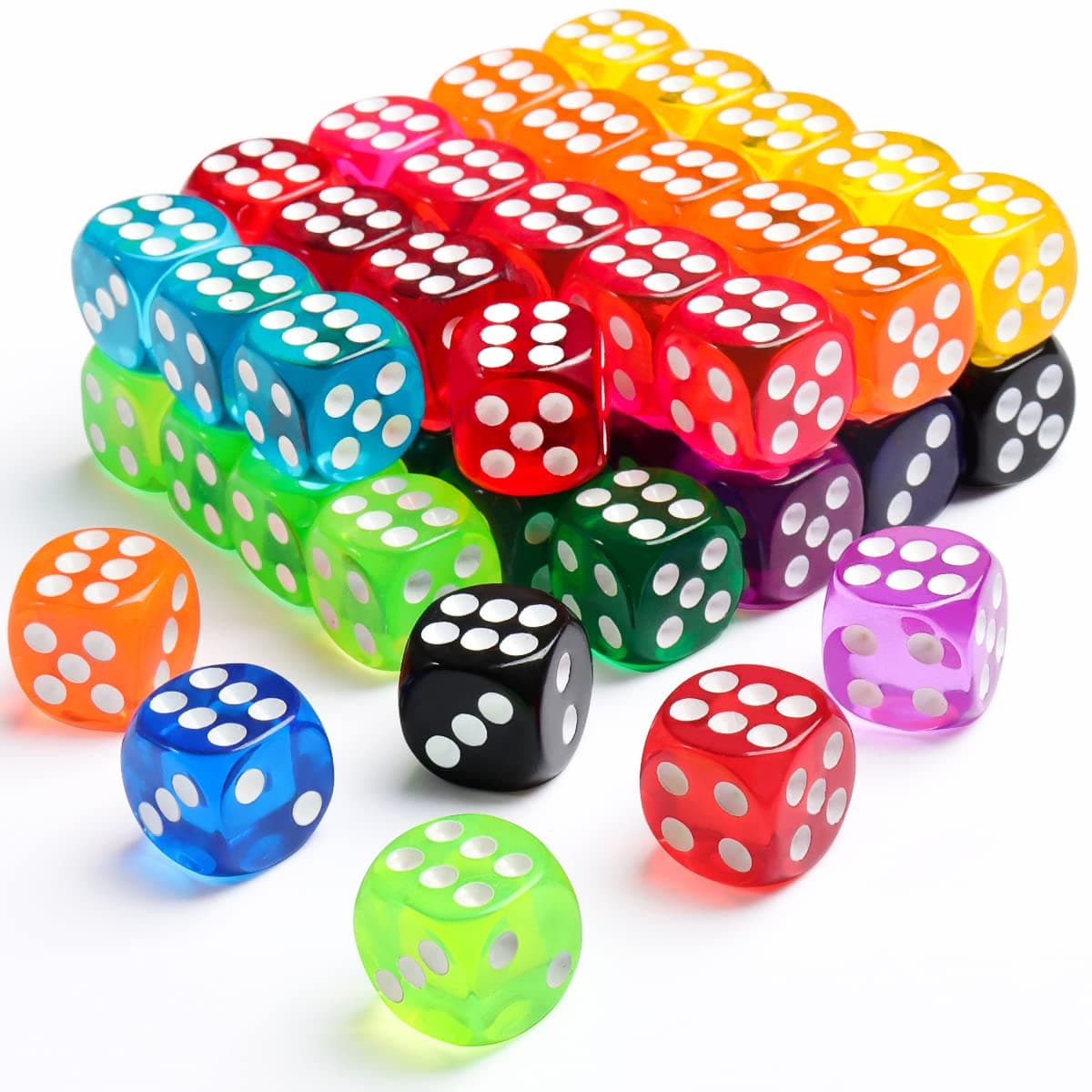 50 Pieces Dice Set, 14mm Bulk 6 Sided Colored Dices for Board Games, Math Learning,Classroom
