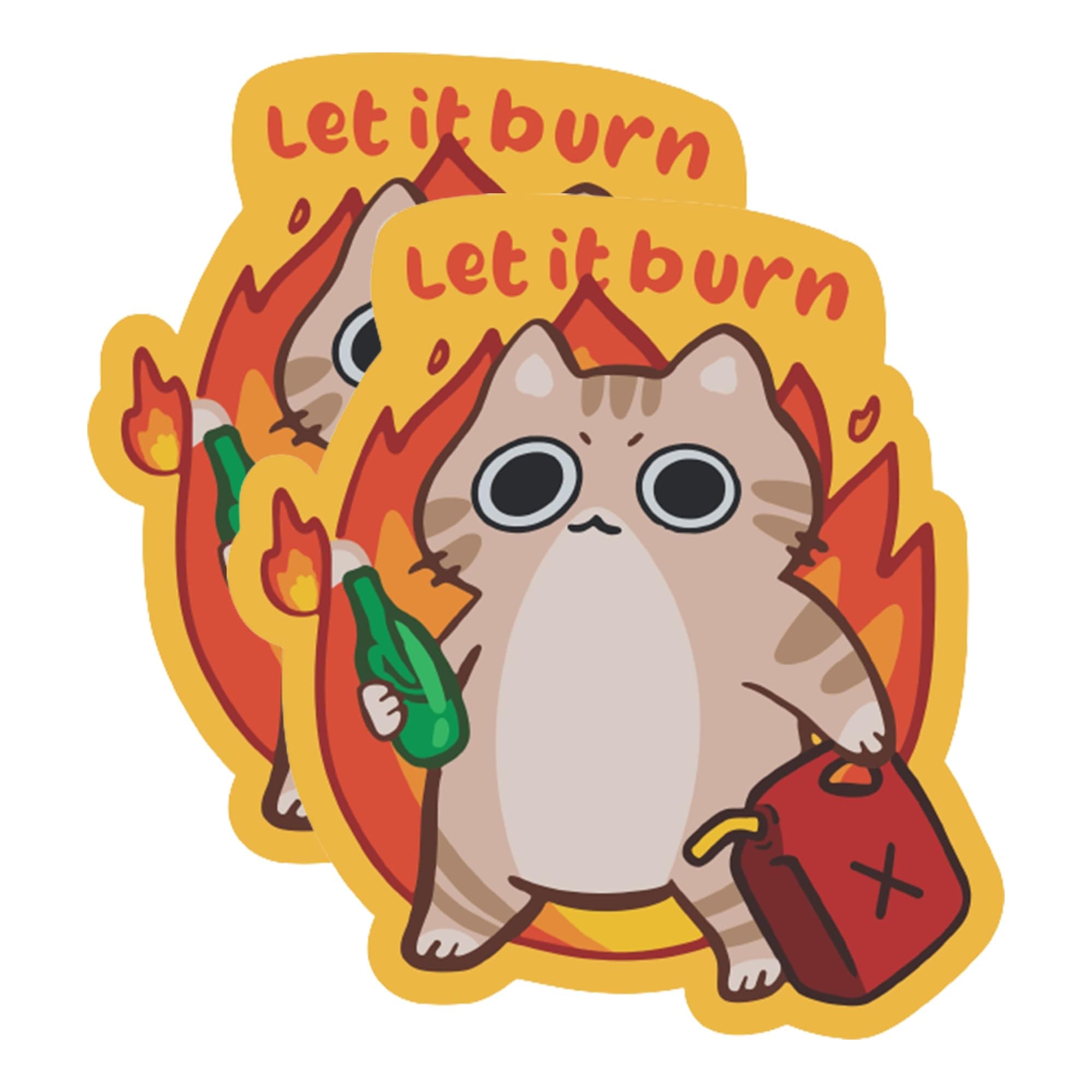 2-Pack Let It Burn Arson Cat Funny Stickers Decal Vinyl - 3 Inches - Cat Stickers Funny for Car Truck Van Window Bumper Laptop Tablet Cup Tumbler Water Bottle and Any Smooth Surface