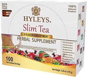 HYLEYS Slim Tea 9 Flavor Assortment 100 Ct - Weight Loss Herbal Supplement Cleanse and Detox - 100 Tea Bags (1 Pack) - Herbal Tea Variety Pack