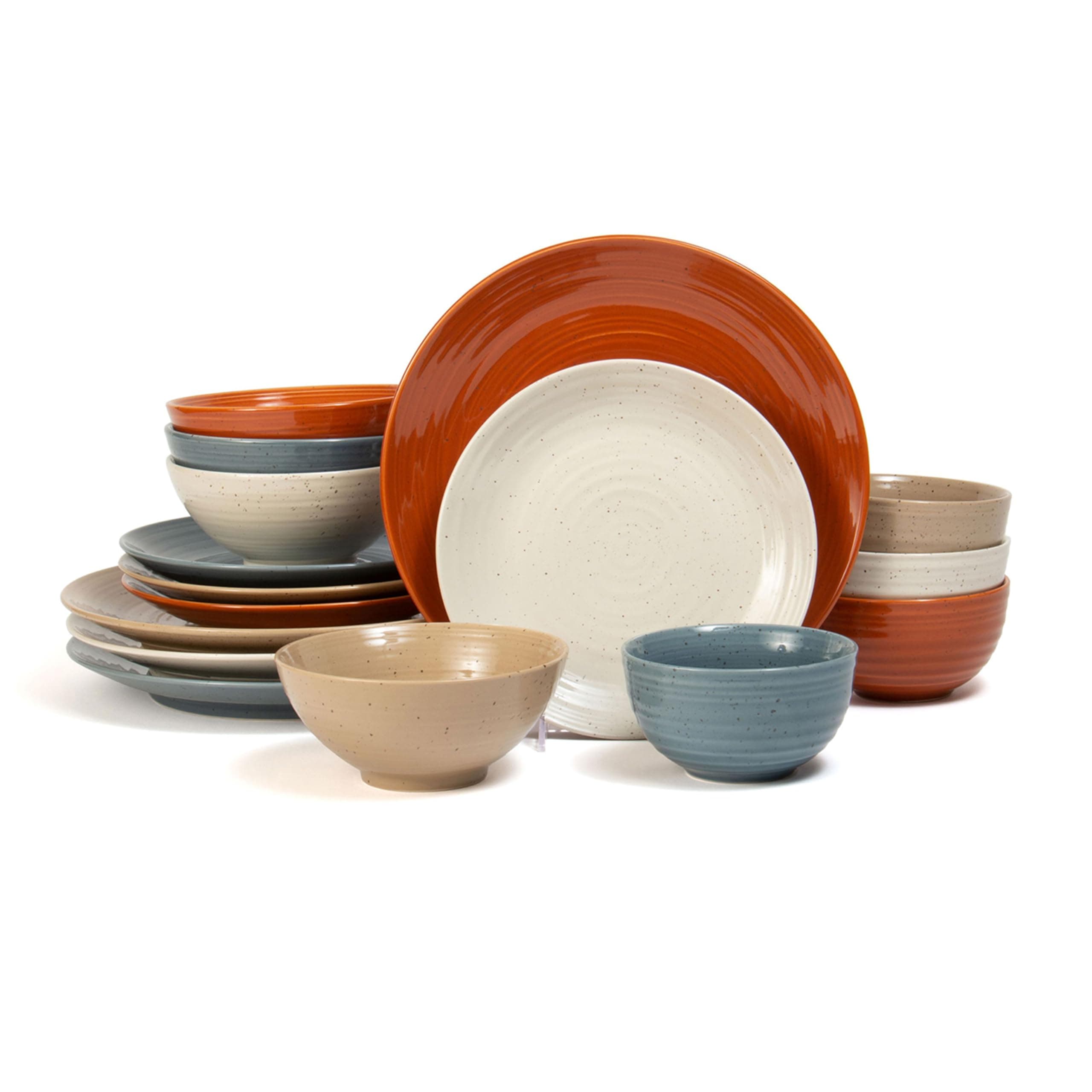 Sango Siterra Painter's Palette 16-Piece Stoneware Dinnerware Set - Service for 4, Ceramic Plates and Bowls Sets, Chip Resistant, Rustic Dishware, Microwave & Dishwasher Safe Kitchen Dishes