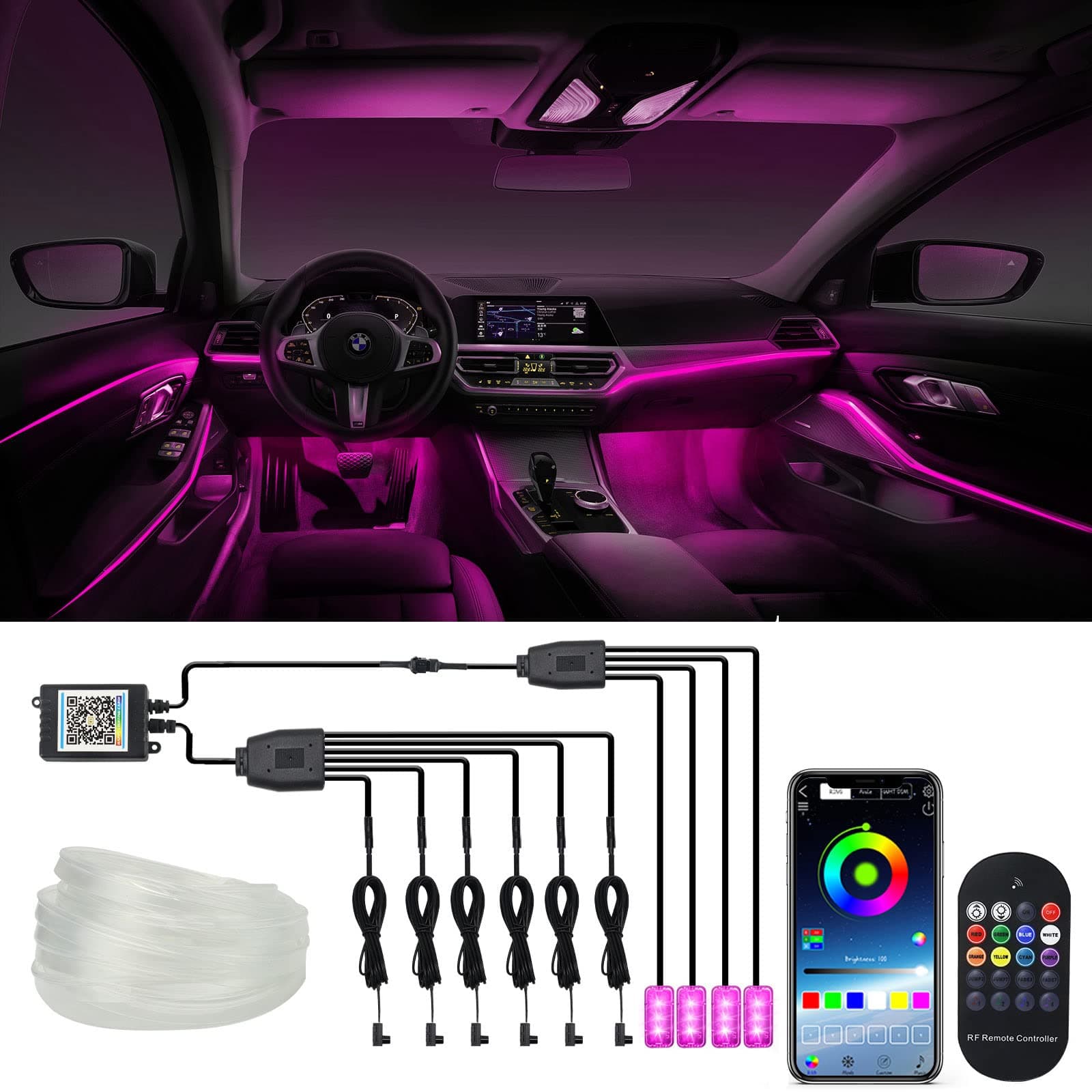 LED Car Interior Lights, 10 in 1 Ambient Lighting Kit with 315.5 Inch Fiber Optic APP Control Multicolor RGB Neon LED Lights