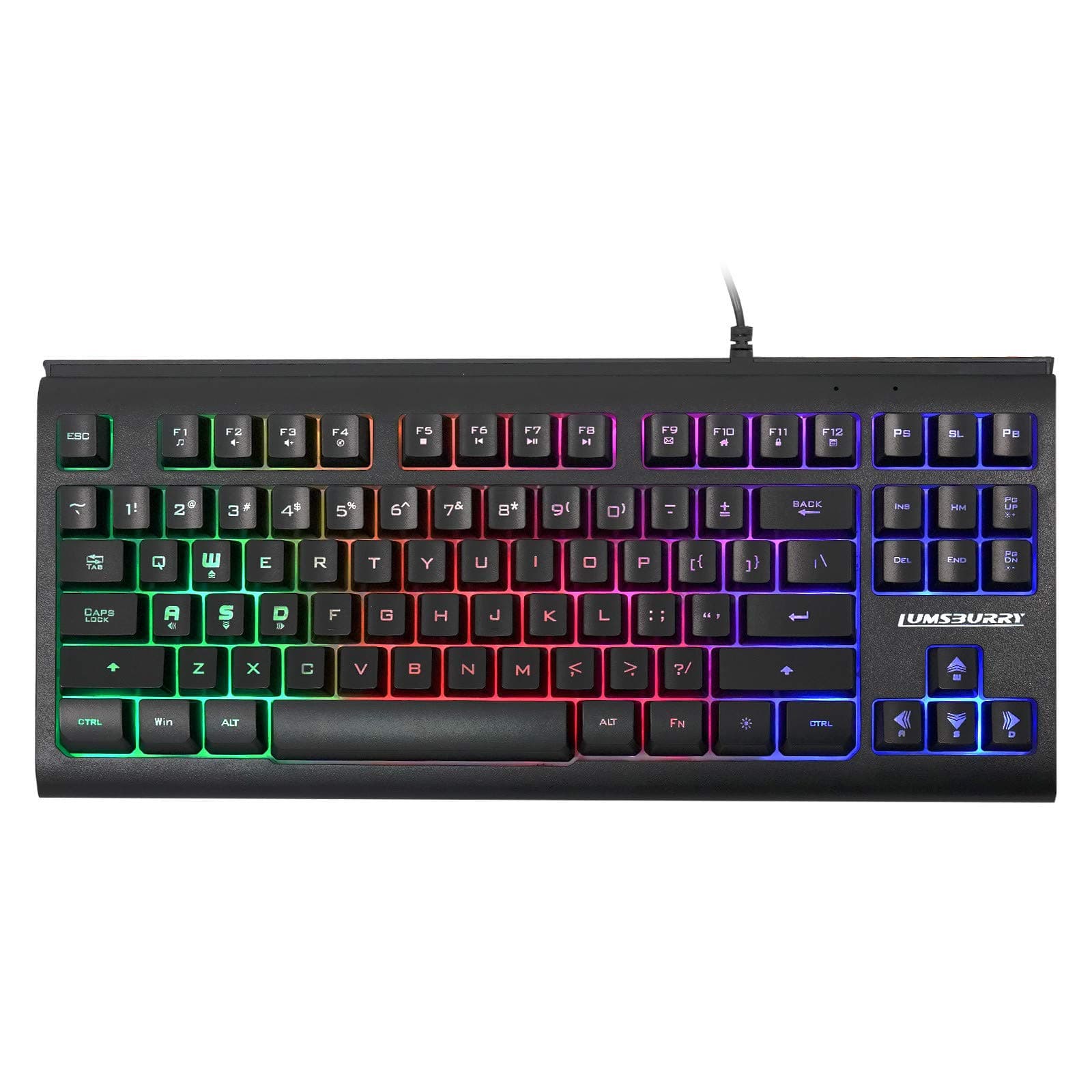 Lumsburry Rainbow LED Backlit Mini Compact 87 Keys Gaming Keyboard with 12 Multimedia Shortcut Keys USB Wired Keyboard for Kids Adults Gamers