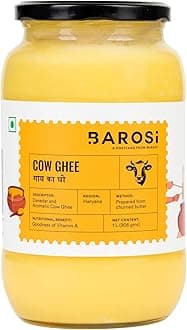 BAROSI [Premium Desi Cow Ghee 1 Litre] Danedar Ghee | Grass-Fed | Rich In Good Fats And Antioxidants | Immunity Booster | Easy To Digest | Natural, Healthy & Pure Cow Ghee (Glass Bottle 1000 ml)