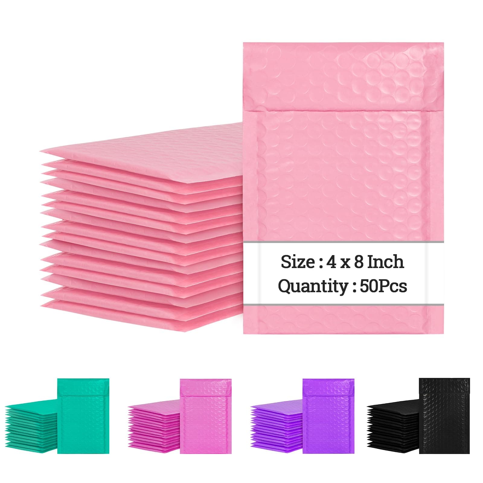 4x8 Inch Bubble Mailers 50 Pack, Self-Seal Poly Padded Envelope, Waterproof Shipping Bags for Small Business, Light Pink
