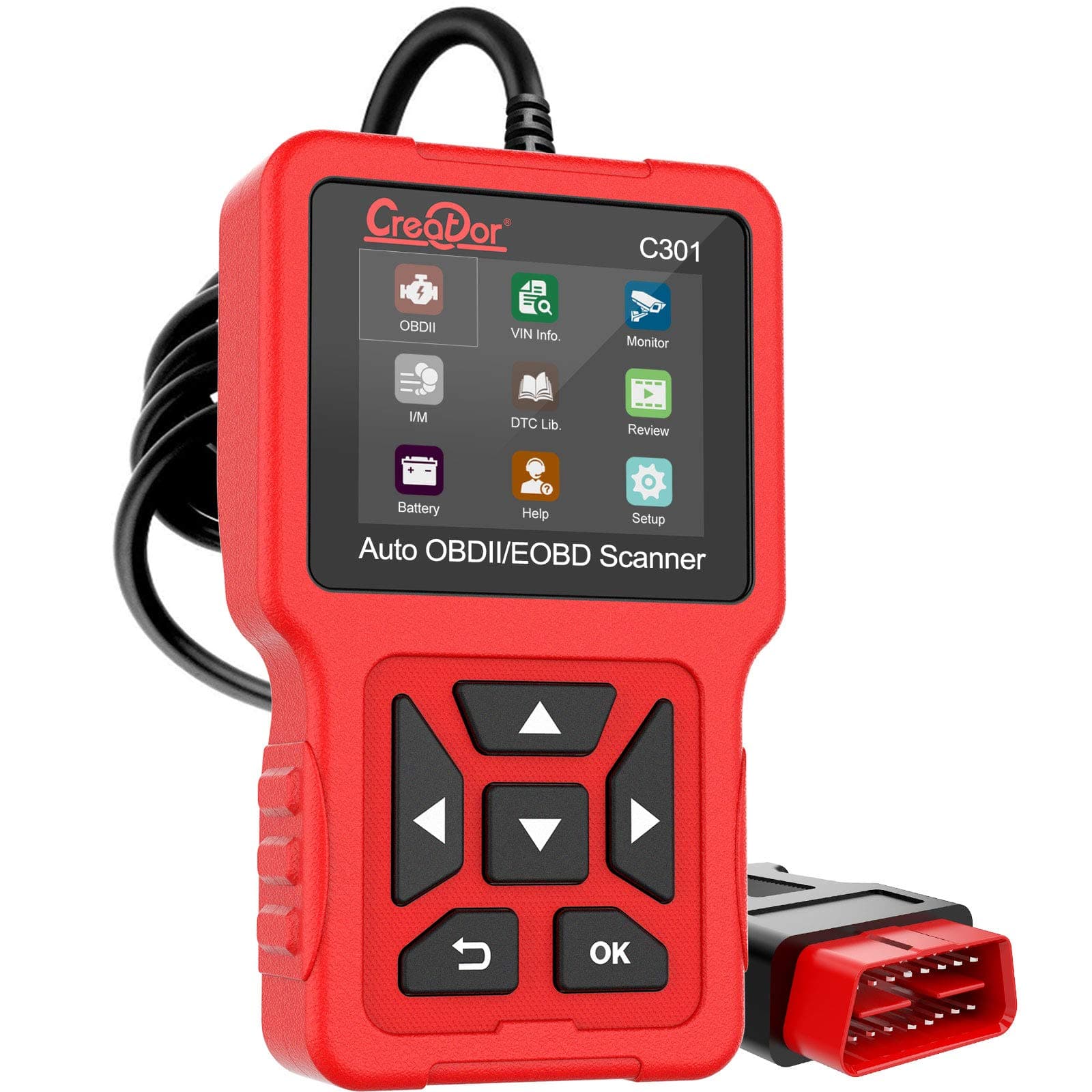CreatorC301 OBD2 Scanner OBDII Code Reader Diagnostic Scan Tool with Battery Test for All OBD-II Protocol Cars Since 1996 Check Engine Light
