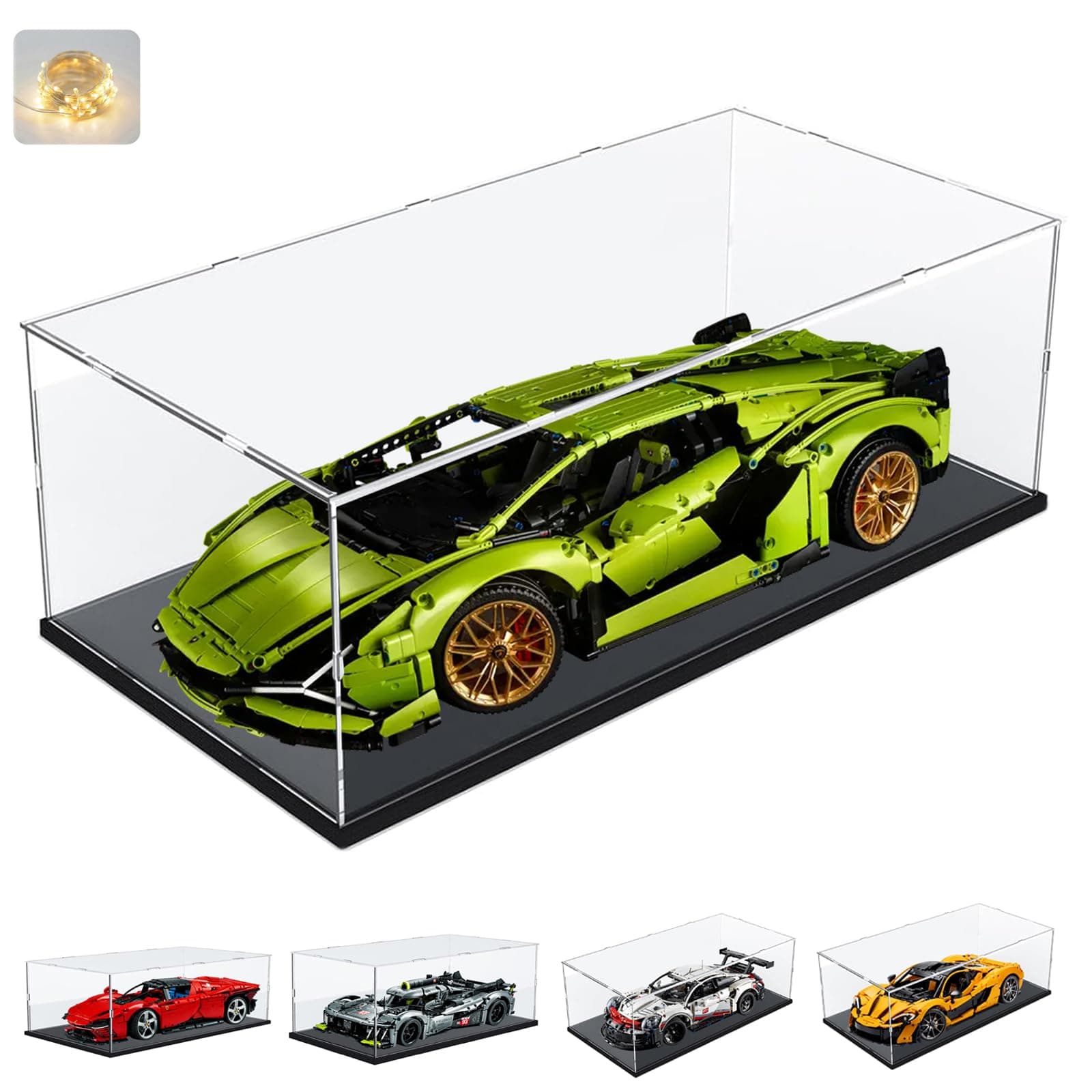 Thickened 3MM Clear Acrylic Display Case for LEGO McLaren P1 42172 1/8 Scale Model Car for Ferrari SP3 42143 42156 42096 42115 42083 Lotus Collectibles Transparent, Black Inside 23.6X11.8X7.9in