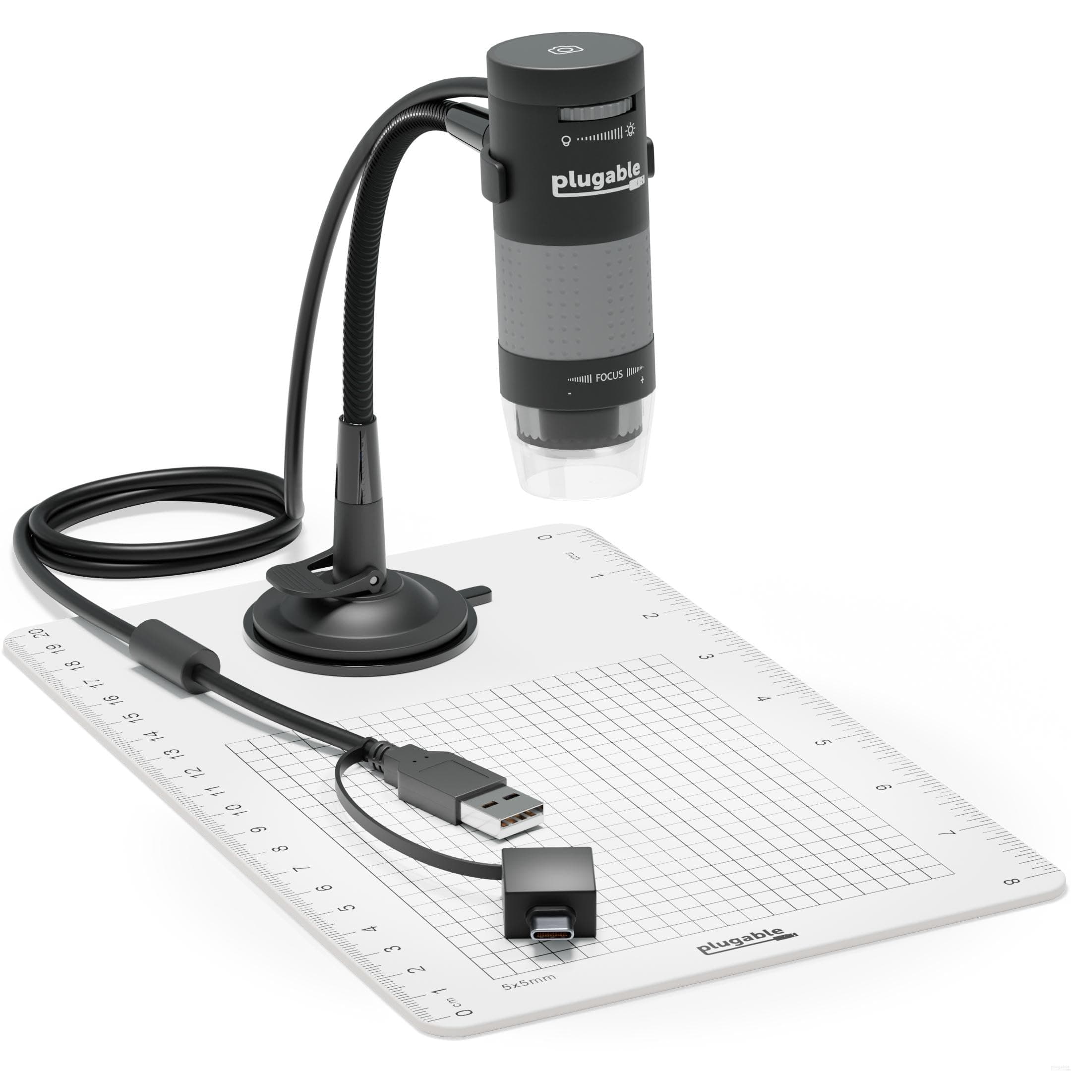 USB 2.0 Digital Microscope with Flexible Arm Observation Stand for Windows, Mac, Linux (2MP, 250x Magnification)