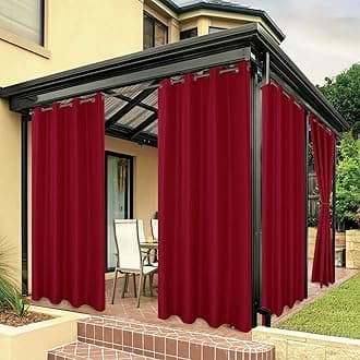 Waterproof Indoor/Outdoor Curtains for Patio Thick Privacy Grommet Curtains for Bedroom, Living Room, Porch, Pergola, Cabana, 1 Panel, 54W x 84L inch, Red