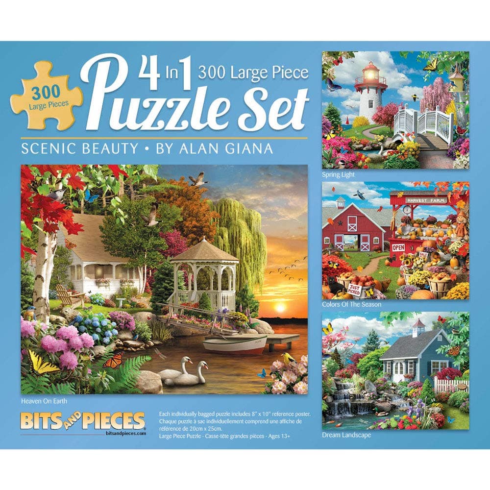 4-in-1 Multi-Pack 300 Piece Jigsaw Puzzles for Adults – Scenic Beauty Collection by Alan Giana, Completed Puzzle Size: 16" x 20"