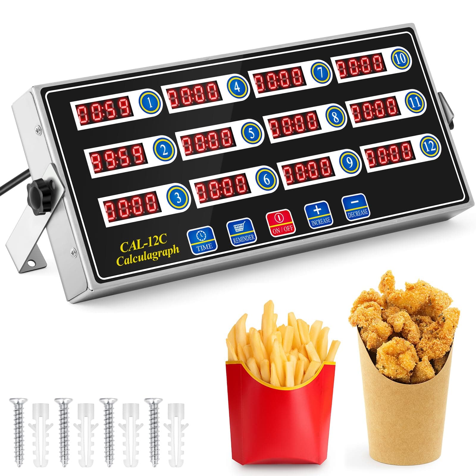 Relaxweex 1 Pack Commercial 12 Channel Digital Kitchen Timer, Multi-Countdown Timer with Loud Alarm & Large LCD Display, Wall Mount or Countertop for Restaurant, Fry Station, Baking & Lab Use