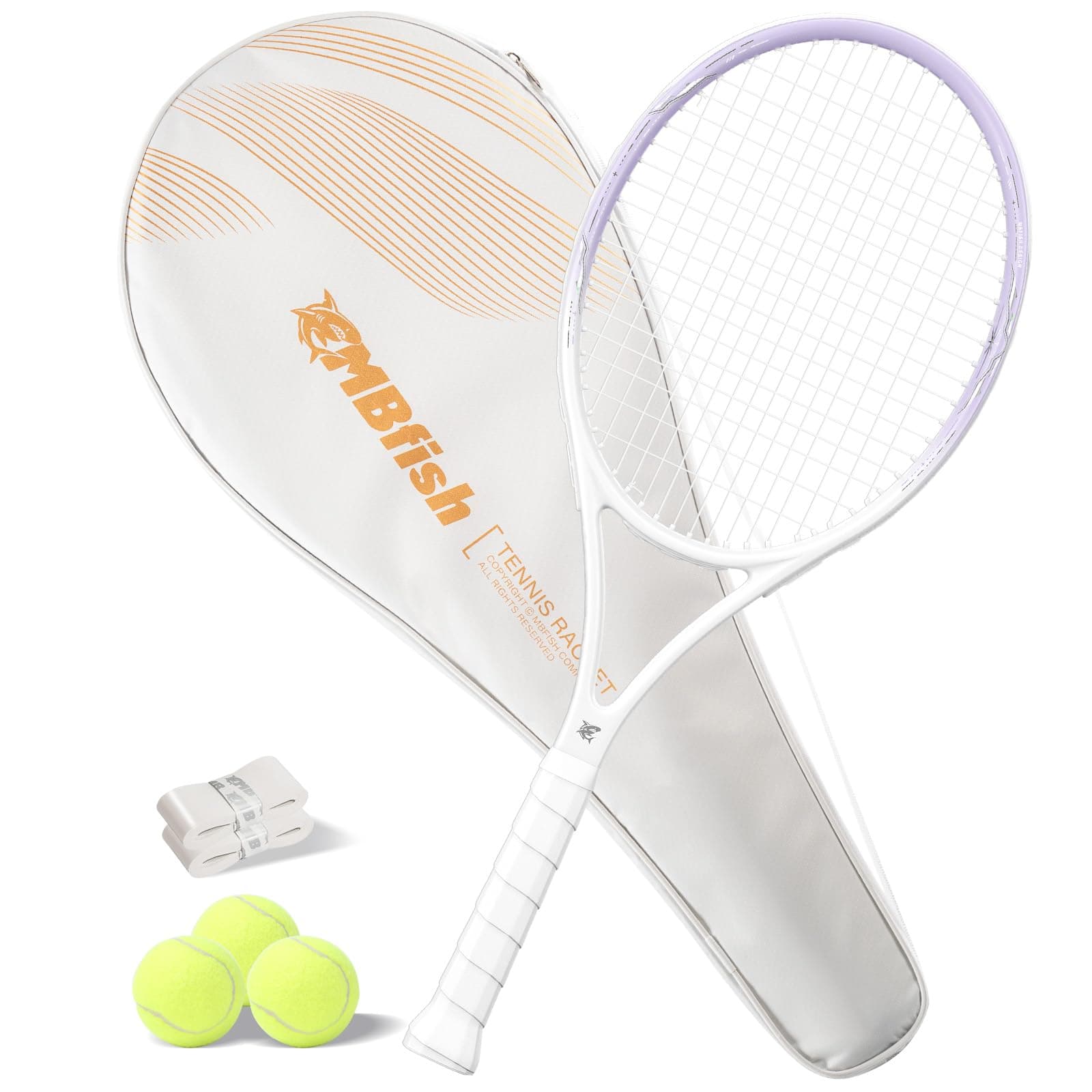 MBFISH Tennis Racket - Super Value Set with Pre-Strung, Comfortable Handle, 27'' Tennis Racquet for Adults, Natural Series Includes 3 Tennis Balls, 2 Overgrips and 1 Tennis Bag