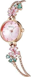 - Fleur Bracelet Watch for Women Dial Flower Chain Watches Analog Ladies Latest Stylish Diamond Wrist Gift Anniversary Birthday