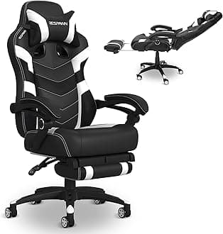 Respawn 110 Pro Ergonomic Gaming Chair with Footrest for Adults - Comfortable Office Gaming Recliner with Lumbar Support and Headrest, Racing Style Video Game Chairs for Computer Gamer - White