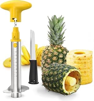 Newness Pineapple Corer with Knife, [Upgraded, Electric & Manual] Stainless Steel Fruit Pineapple Cutter with Electric Drill Accessory, Pineapple Slicer Remover Kitchen Tool with Measure Mark, Yellow