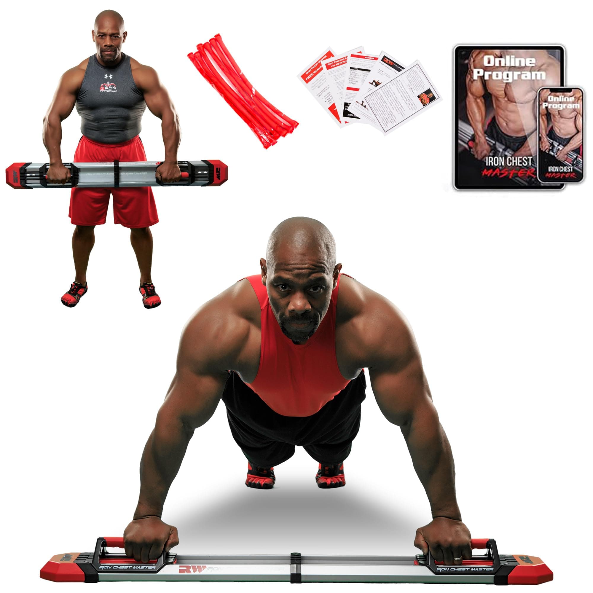 Iron Chest Master Push Up Machine - The Perfect Chest Workout Equipment for Home Workouts - Exercise Equipment Includes Resistance Bands and Unique Fitness Program for Men and Women