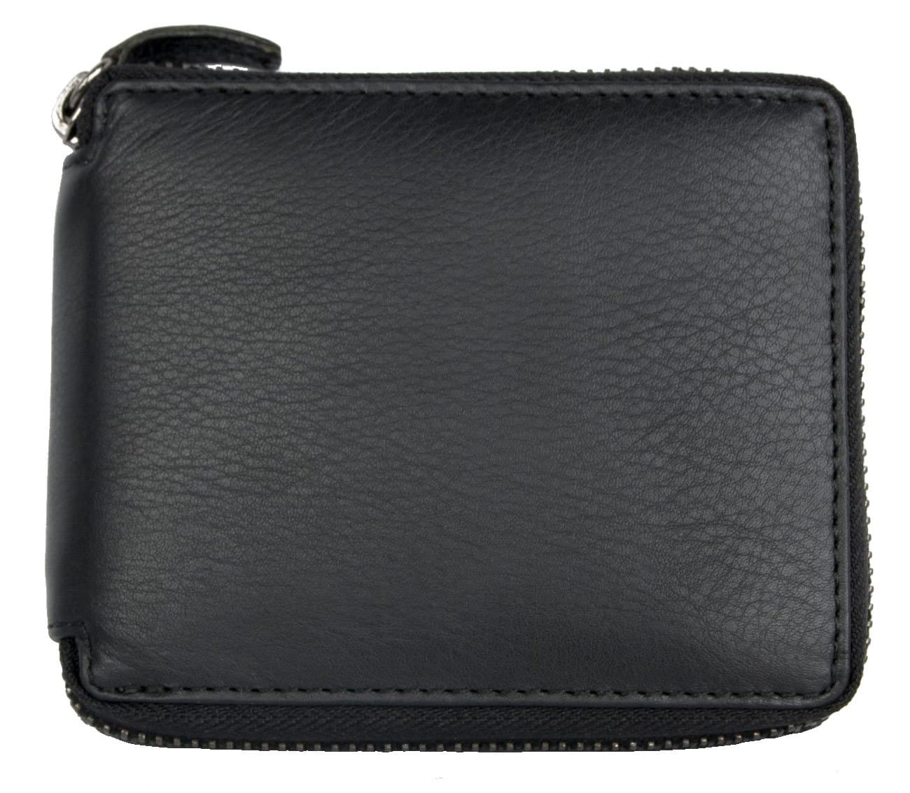 Men's Black Zip-around Compact Genuine Leather Wallet