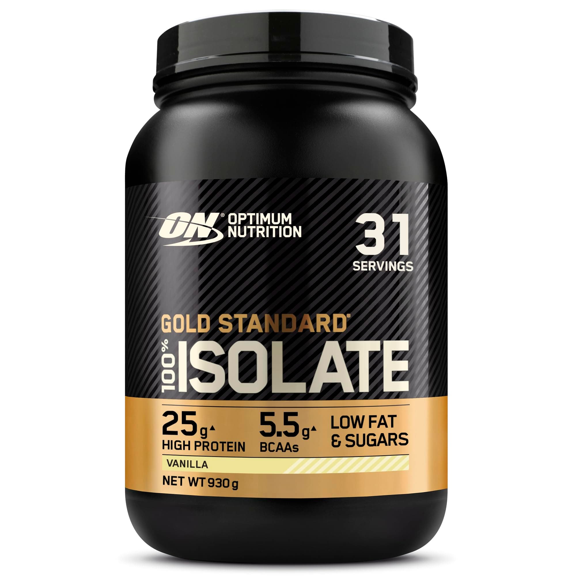 Optimum Nutrition ON Gold Standard 100% Isolate Pure Whey Protein, Naturally Occurring BCAAs and Glutamine, Pre and Post Workout, Vanilla Flavour, 31 Servings, 930 g
