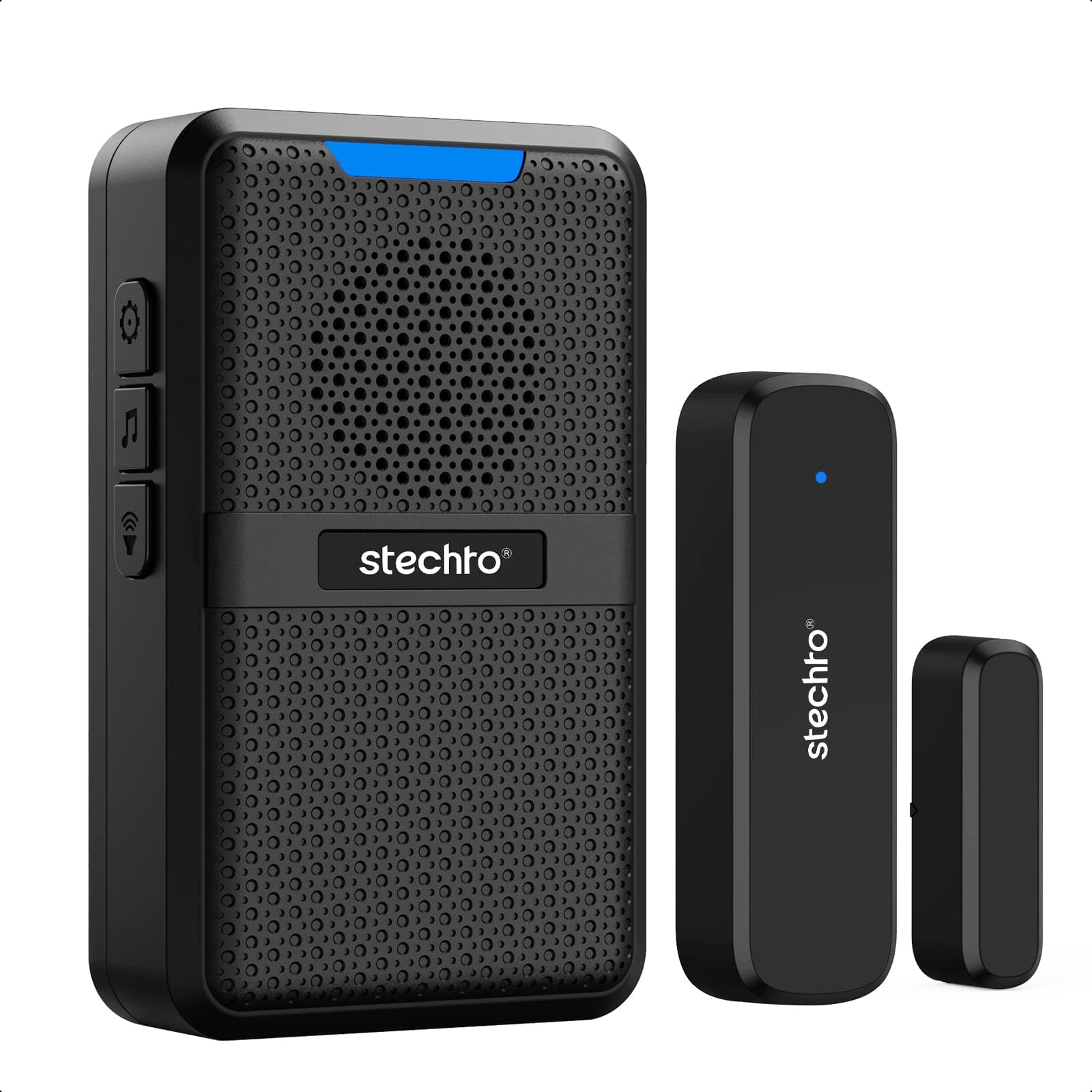 Wireless Door Chime, 600Ft Range 5 Adjustable Volume 1 Magnetic Door open Contact Alarm with 62 Chimes Mute Mode Door Bell Plugin Receiver for Home/Office/Store (Black)