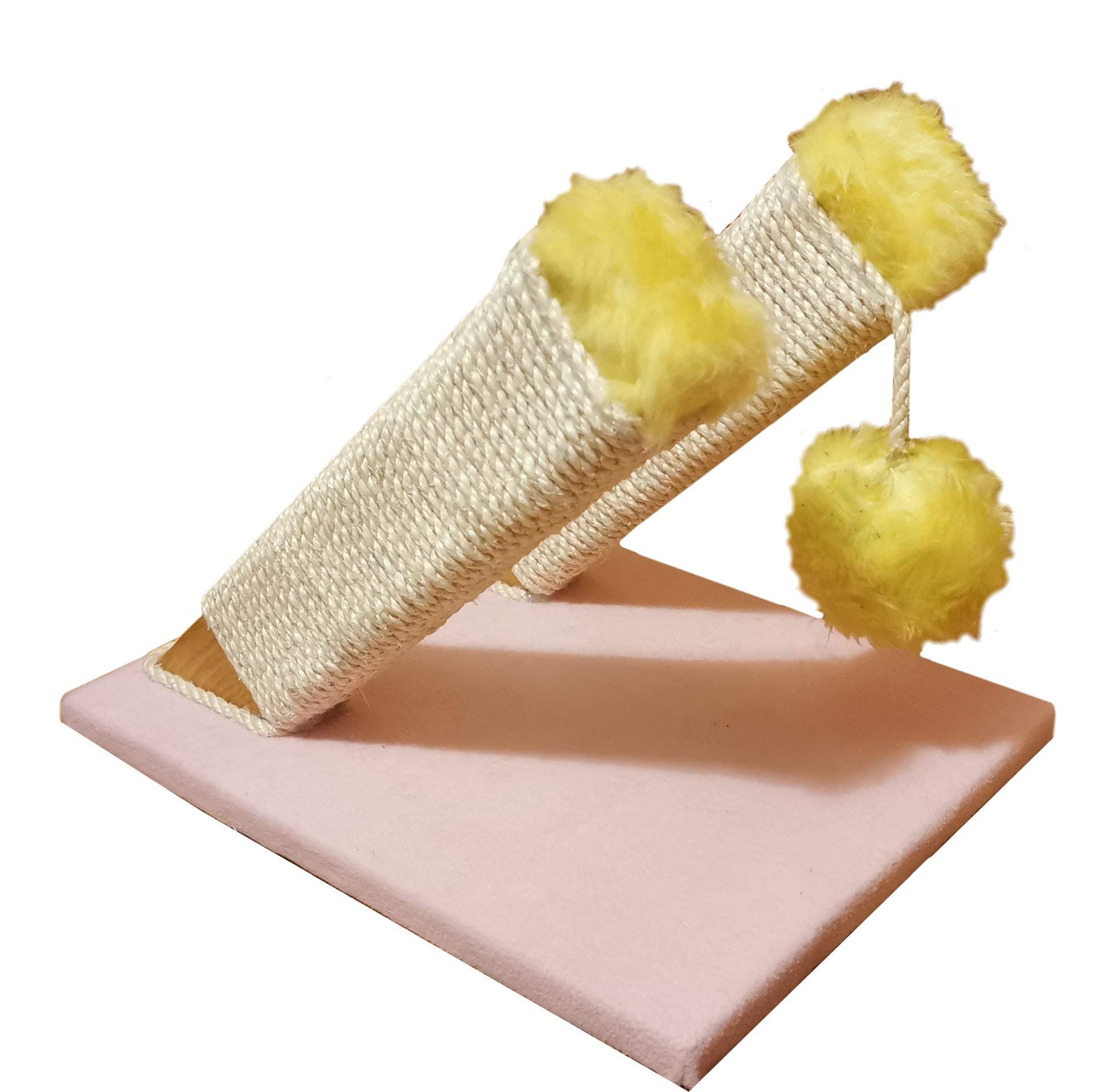 Playtime4Pets Slanted Cat Scratch Post/Twin Scratch Posts with Catnip Scented Jingling Pom Pom