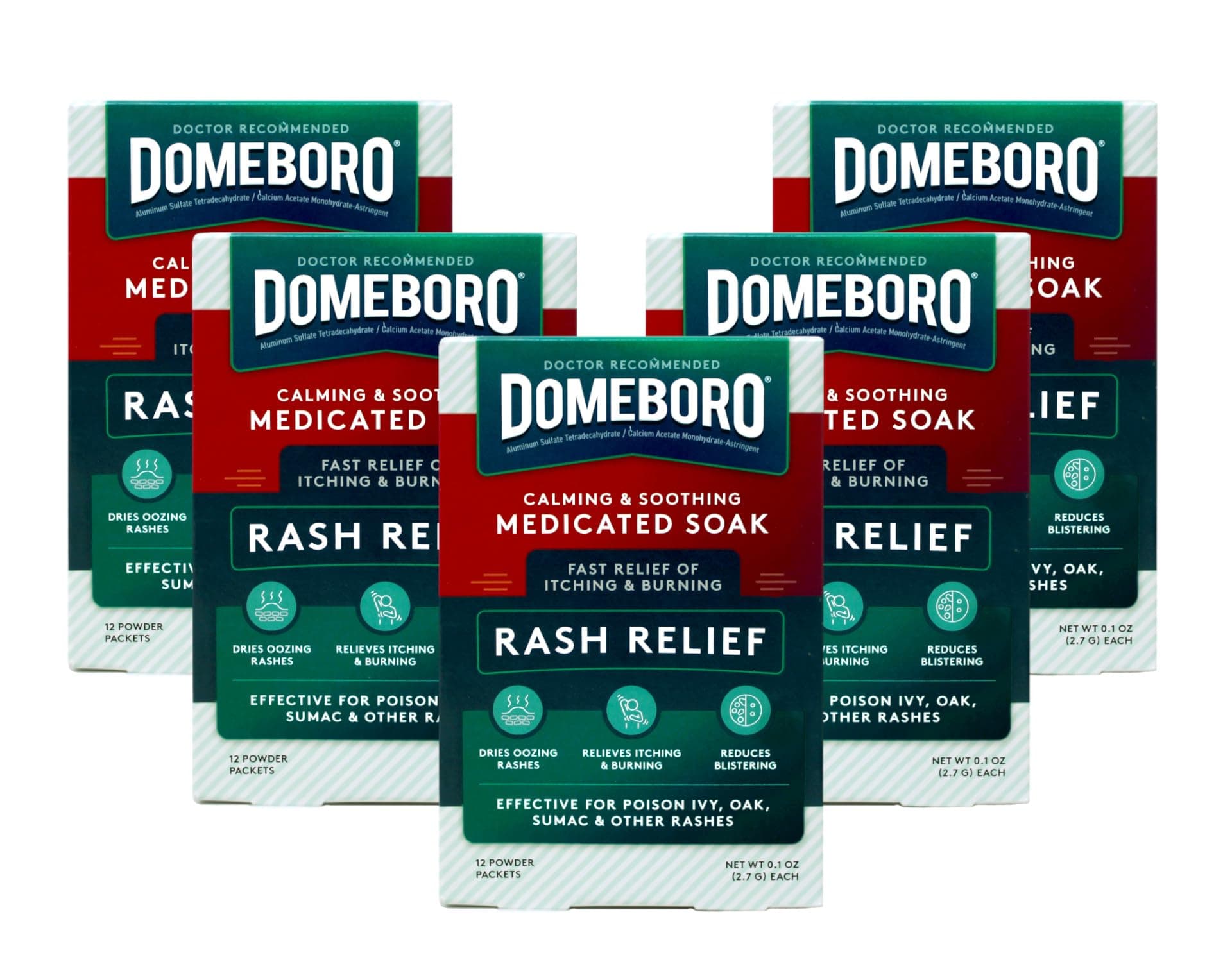 Domeboro Astringent Solution Powder Packets - 12 Packets, Pack of 5