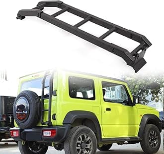 Areyourshop New Aluminum Car Rear Tail Door Ladder Climbing Fit for Suzuki Jimny 2019 2020 2021 2022+, Black, No Drilling Required