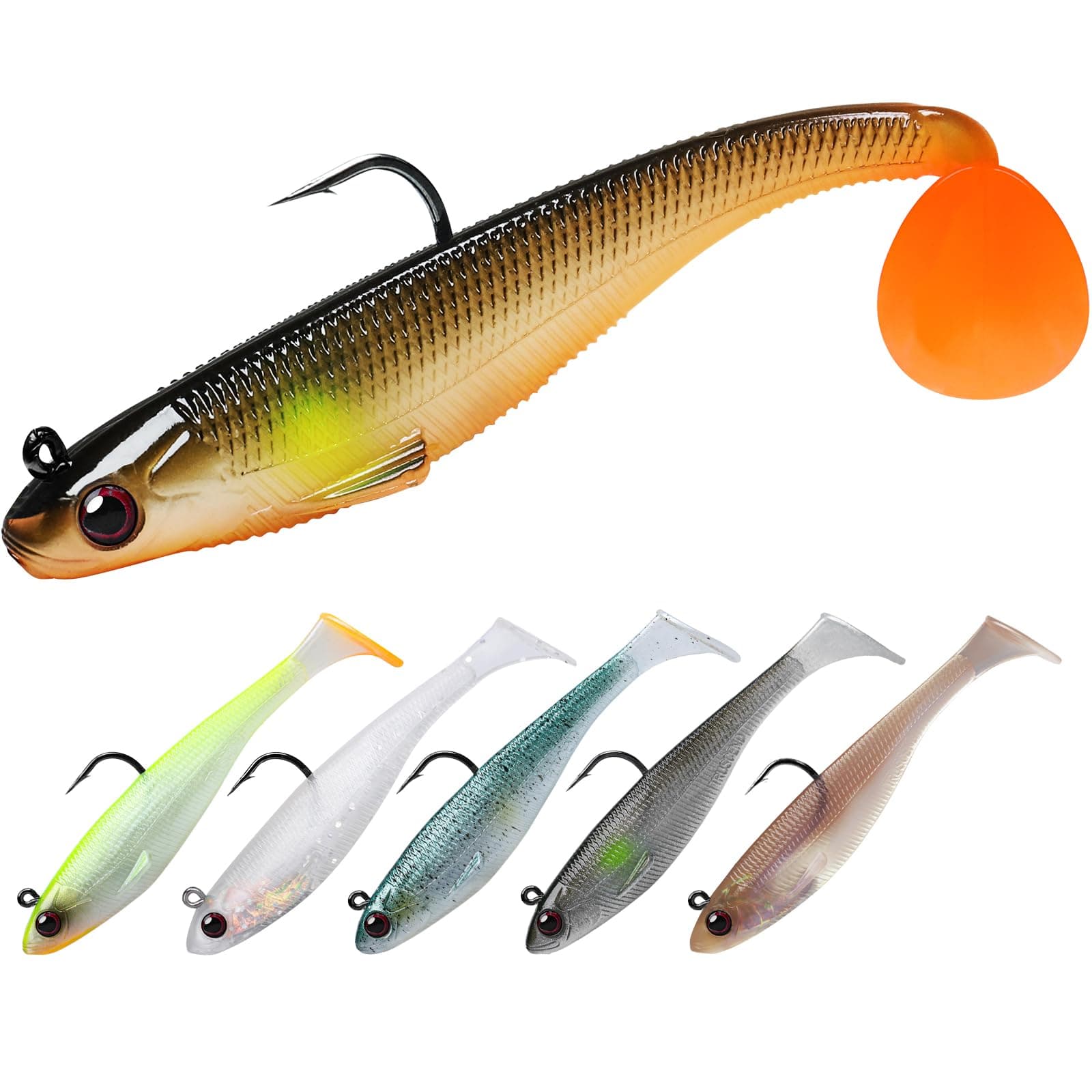 Shadtale Soft Fishing Lures with BKK Hooks – Easy Catch: Trembly Sinking and Vibrating Swim for More Bites, Paddle Tail Swimbait for Bass, Trout, Pike, Perch - Ideal for Family Fishing