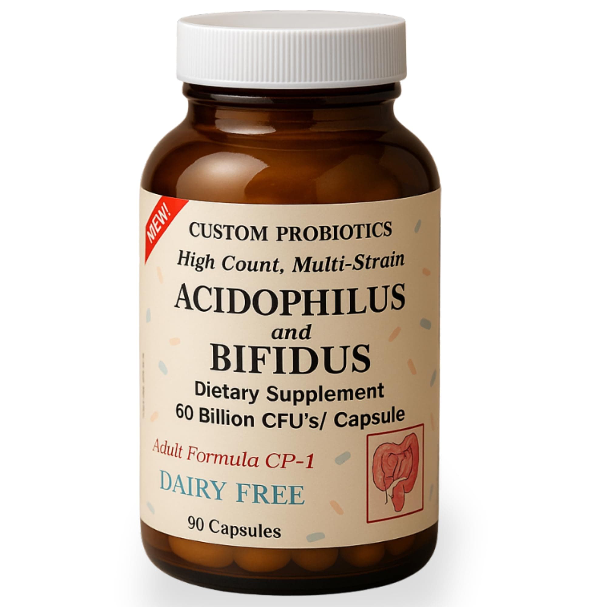 Custom Probiotics Adult Formula CP-1-90 Capsules - 60 Billion CFU - Probiotic Supplement