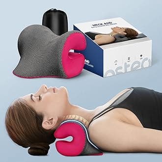 Osteo Neck Stretcher with Magnetic Therapy Cover, 2 Modes[Gentle/Strong] Pain Relief Cervical Traction Device, Neck and Shoulder Relaxer, Chiropractic Pillow for TMJ Headache Spine Alignment, Rose