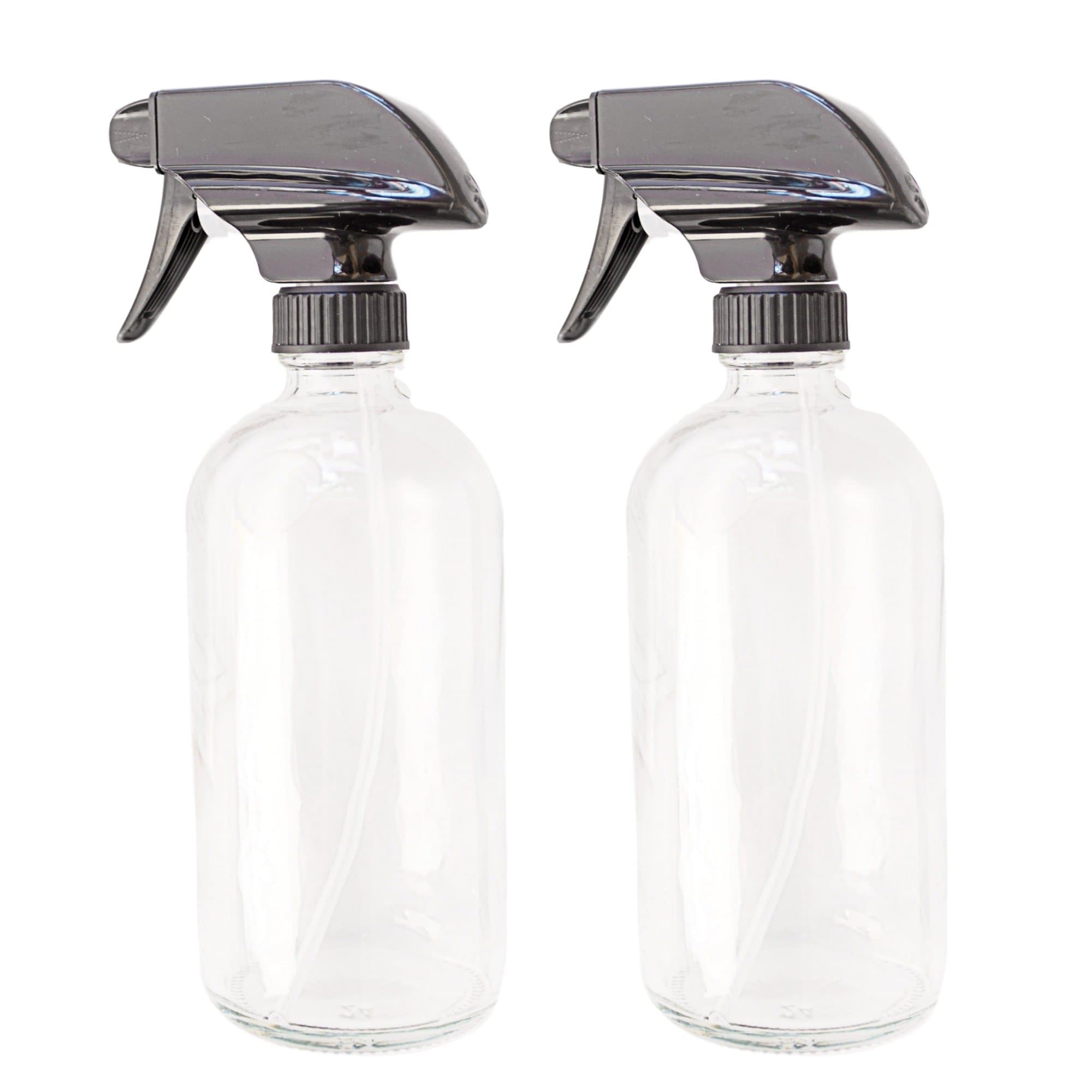 Clean Mama Clear Glass Spray Bottles, 2 Pack, Empty 16 oz Refillable Containers with Trigger Spray, Great for Cleaning Solutions, Cooking, and Misting Plants