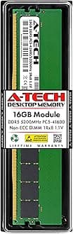 A-Tech 16GB DDR5 5200MHz PC5-41600 CL42 UDIMM 1Rx8 Single Rank 1.1V Non-ECC Unbuffered DIMM 288-Pin Desktop PC/Computer RAM Memory Upgrade Module