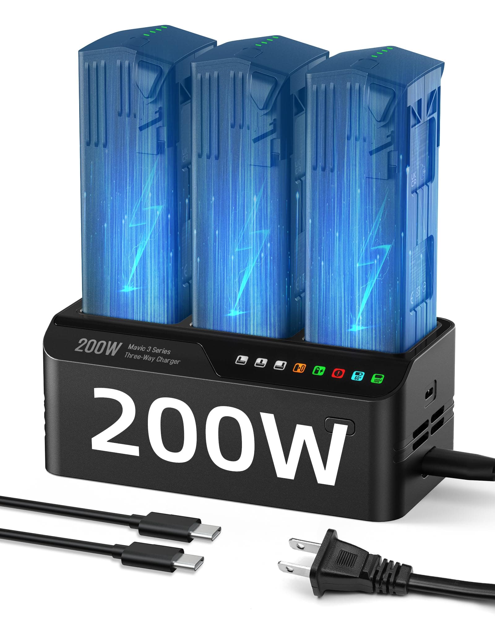 200W Mavic 3 Pro Battery Charging Hub (3.5X Super Fast) Mavic 3T/3E/3TA Parallel Charger for DJI Mavic3/Pro/Classic/Cine/Enterprise Drone, 60% Storage/95% Fast Mode (Charge 3 Batteries: 1hr)