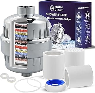 20 Stage Shower Head Filter Reduces Chemicals & Chlorine, Restores pH Balance, Strong Nails, Shimmering Hair & Glowing Skin - Universally Compatible - 4 Pack